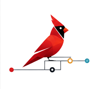 Cardinal Logic — Northern Cardinal brand mark perched on circuit trace